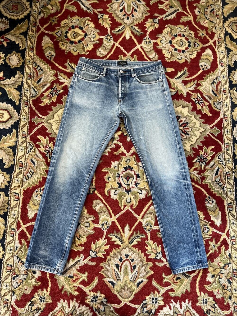 APC Jean New Standard Mens 34 Straight Leg Button Fly Distress Denim Jeans Japan